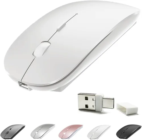 Vista 17 de KLO Ratón Bluetooth recargable con LED (BT5.2+Tipo-C+USB2.4G) para MacBook/MacBook Air/Pro/iPad/Laptop/Notebook/PC/Chromebook (A LED/Verde)