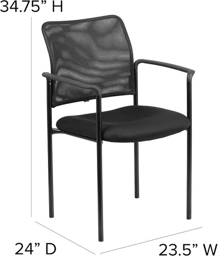 Vista 2 de BizChair Silla auxiliar apilable de acero con brazos de malla negra Comfort