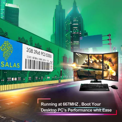 Vista 4 de Rasalas DDR2 4 GB Kit (2 x 2 GB) PC2-5300 667MHz RAM - PC2-5300U Udimm 2RX8 1.8V CL5 240 pines no ECC memoria de computadora de escritorio sin búfer