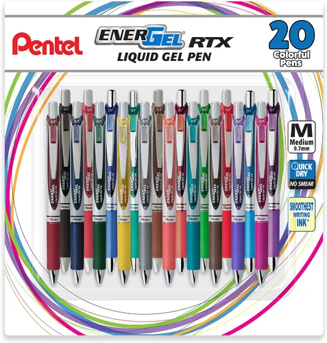 Vista 7 de Pentel EnerGel RTX - Bolígrafo de gel líquido retráctil, (¹/₃₂ pulgadas) línea mediana, punta de metal, tinta de colores surtidos, paquete de 10