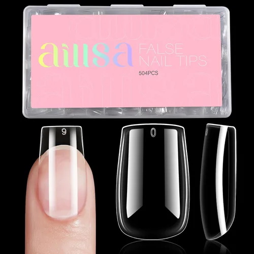 Vista 9 de AILLSA - Puntas de uñas de almendra medianas, 216 puntas de gel transparentes para bricolaje Full Cover, No Extra Filing Needed, Nails Extension