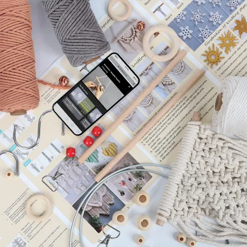 Vista 3 de UHAPEER Kits de macramé para adultos principiantes con 656 pies de cordón de algodón de macramé de 0.118 in, kit de colgador de plantas de macramé