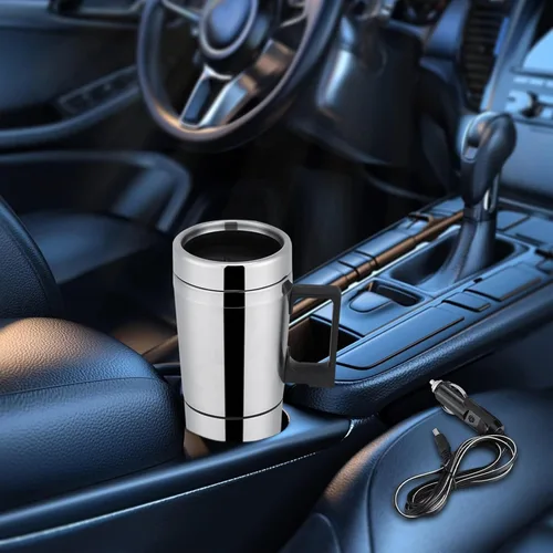 Vista 9 de Hervidor de té eléctrico para automóvil, de 10.1 fl oz, 24 V, portátil, de acero inoxidable, calentador de agua para automóvil, taza de calefacción