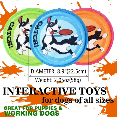 Vista 6 de XIGOU Disco volador para perros, paquete de 3 juguetes para perros, disco volador ligero para perros pequeños y grandes, flota en el agua y seguro