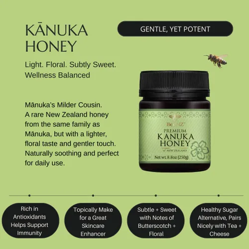 Vista 3 de BeeNZ Miel Kānuka cruda – Miel Kānuka monofloral pura de Nueva Zelanda, edulcorante natural y superalimento para el bienestar, cuidado de la piel