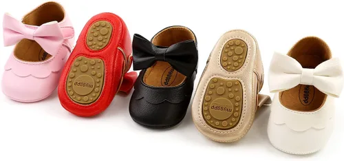 Vista 3 de Myleleya Zapatos planos Mary Jane para bebés y niñas con lazo y flores, vestido de princesa, para boda, zapatos de ballet antideslizantes para niños