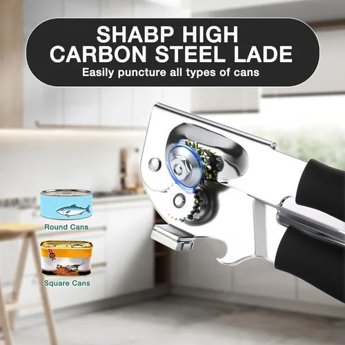 Vista 3 de Abrelatas comercial manual resistente con imán Extra Long Handles,Ergonomic Design Large Handheld Open Easy for Big Cans,Home Kitchens,Seniors &