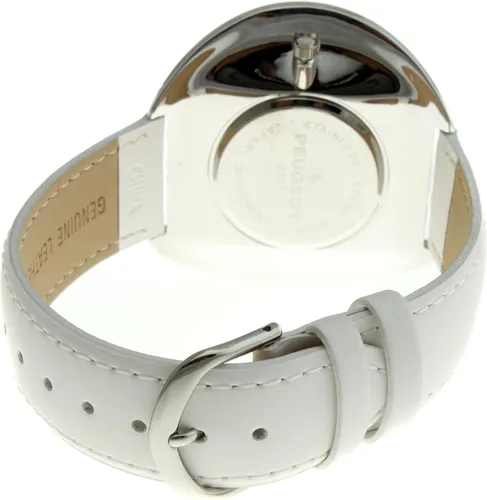 Vista 2 de Peugeot Couture - Reloj de pulsera con cristales acentuados con caja curvada y correa de piel blanca