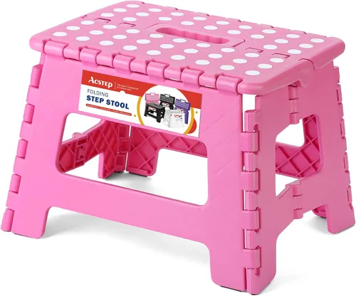 Vista 34 de ACSTEP Taburete plegable de 9 pulgadas, capacidad de 300 libras, taburetes plegables de plástico para niños y adultos, taburete plegable adecuado
