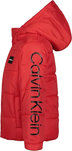 Vista 4 de Calvin Klein Chaqueta de burbujas con capucha pesada para niños con forro polar