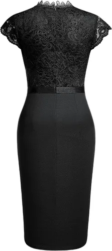 Vista 6 de Miusol vestido de cóctel corto para mujer, estilo retro y floral, con encaje y volantes