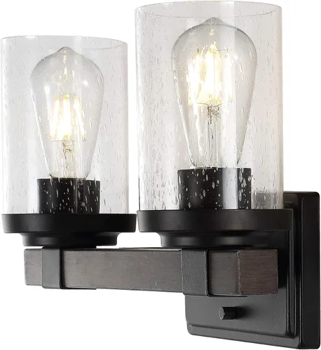 Vista 8 de JONATHAN Y Lámpara de tocador LED de bronce aceitado de 4.5 pulgadas, aplique rústico de granja, pantalla de vidrio sembrado transparente, lámpara