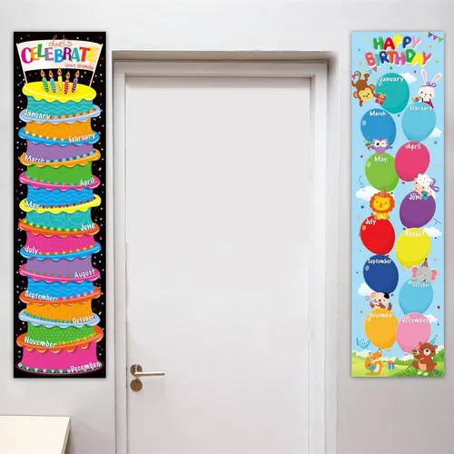 Vista 5 de Tabla de pósteres de feliz cumpleaños, decoración de tablón de anuncios de cumpleaños, recortes para calendarios, tablones de anuncios, aulas