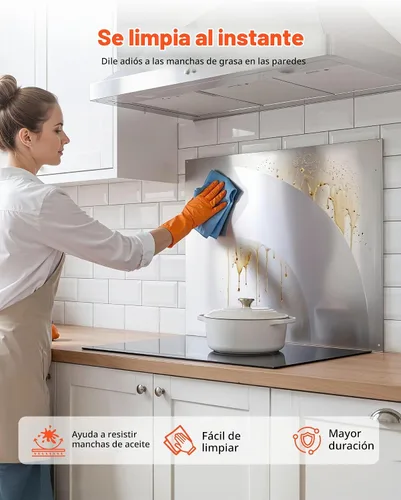 Vista 3 de VEVOR Protector contra salpicaduras de acero inoxidable de 30 x 24 pulgadas para estufa, protector de salpicaduras ultra plano, protector de pared