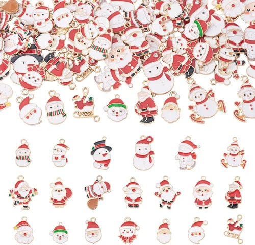 Vista 12 de Cheriswelry Colgantes colgantes de esmalte de aleación de Navidad, dijes de metal, encantadores adornos colgantes para manualidades, pulseras