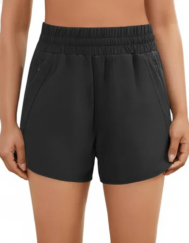 Vista 2 de Pantalones cortos deportivos para correr de 5 pulgadas para mujer, cintura alta, de secado rápido, ligeros, con bolsillo con cremallera, UPF 50+