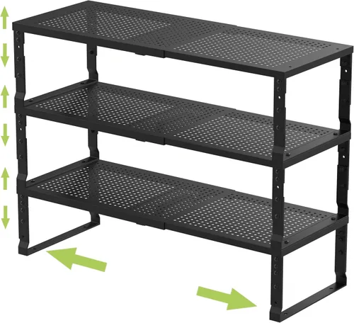 Vista 10 de Jojocross Organizador de cocina apilable ajustable y expandible para especias, estantes de almacenamiento de despensa de metal, estante de mostrador