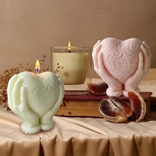 Vista 2 de Molde de resina de corazón de mano, moldes de silicona para velas de corazón, regalo del día de San Valentín, vela 3D, molde de resina epoxi