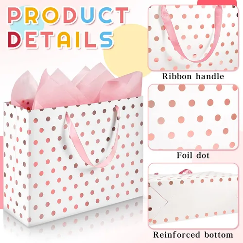 Vista 3 de Henoyso 8 bolsas de regalo extra grandes de 16 pulgadas, con puntos metálicos, bolsas de regalo con asas y papel para Navidad, boda, vacaciones