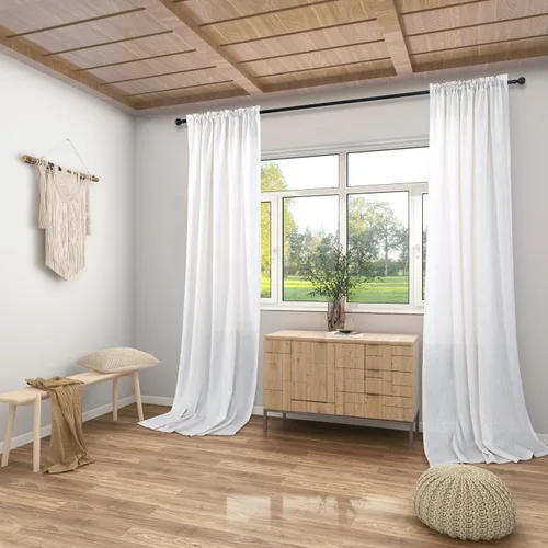 Vista 160 de KOUFALL Juego de 2 cortinas de puerta francesa, cortinas de lino para puerta/ventana, cortina transparente boho para cristal lateral delantero