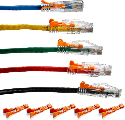 Vista 19 de NTW NTW - Cable de conexión de bloqueo de red patentado CAT6 de 1 pie, sin enganches, azul (NL-U6K-001BL)