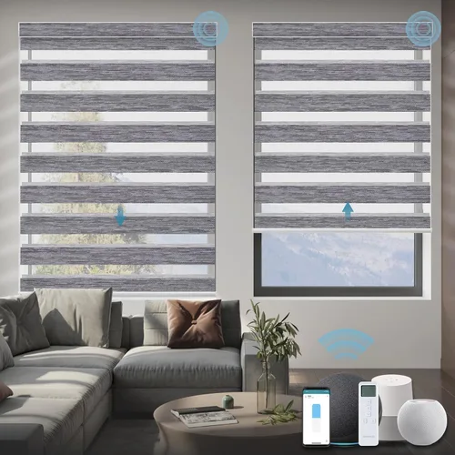 Vista 10 de Persianas motorizadas de cebra, 85 % opacas, automáticas que funcionan con HomeKit, Alexa, Google Home, control remoto, oficina en casa