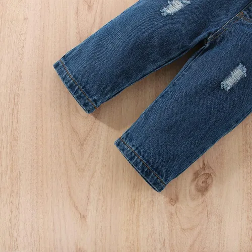 Vista 8 de JOPGEEY Toddler Girl Outfits Baby Girl Denim Jeans Clothes Winter Ruffle Shirt Top Ripped Jeans Pants Set