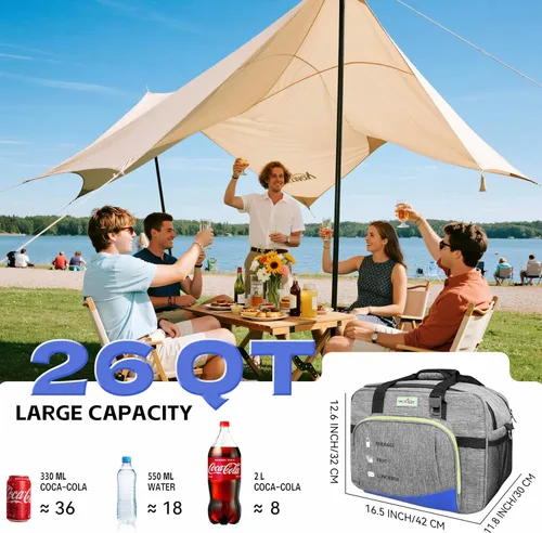 Vista 5 de Bolsa refrigeradora eléctrica portátil para automóvil de 26Q con refrigeración activa, zonas duales y 38dB silenciosa - amortiguador de temperatura