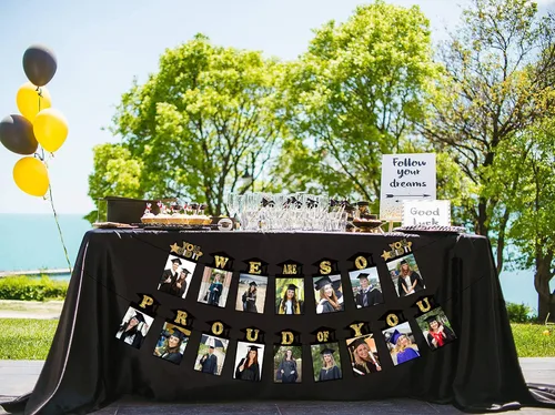 Vista 6 de 3 piezas adornos para la foto de la graduación 2021 – Felicidades graduado; Nos sentimos orgullosos de ti; guirnalda de Clase 2021; Decoraciones