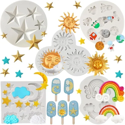 Vista 7 de Moldes de Silicona de Luna y Estrella, Molde de Fondant de Nube Luna Estrella Moldes de Chocolate para Dulces Horneado Azúcar Cake Pop Cupcake
