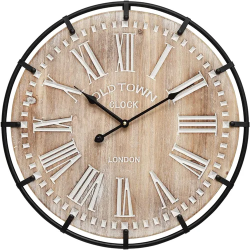 Vista 7 de Reloj de pared Grand Farmhouse de 20 pulgadas, diseño de madera y metal de inspiración vintage con grandes números grabados, reloj silencioso