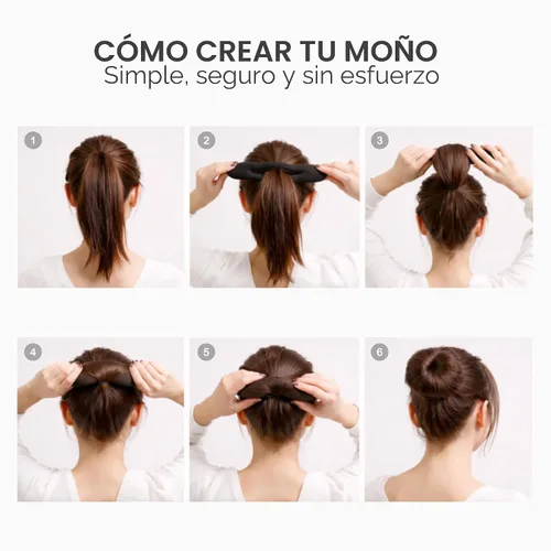 Vista 7 de Styla Hair Creador Mágico de Moños (2 Pequeños, 2 Grandes) Esponja de Espuma Moldeadora de Moños Accesorios para el Cabello (Morena) Moldeador