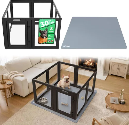 Vista 31 de FXW AuraSpace - Cerca acrílica para perros pequeños, para interiores, 24 pulgadas, 2 paneles, incluye 1 puerta y 1 panel, color negro