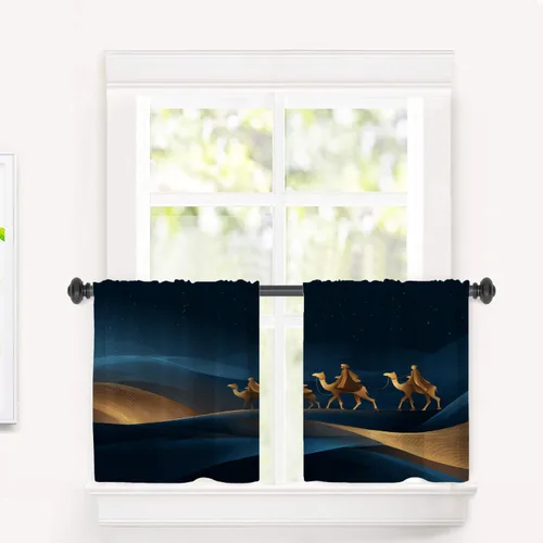Vista 93 de Cortinas de cocina de hojas de arce otoñales para ventanas, hojas verdes y rojas sobre cenefas opacas negras, tratamientos de ventana de poliéster
