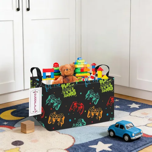 Vista 5 de QUEENLALA Cesta para la colada rectangular/Cesta para la ropa sucia plegable para habitación de niños, para organizar o almacenar, para juguetes