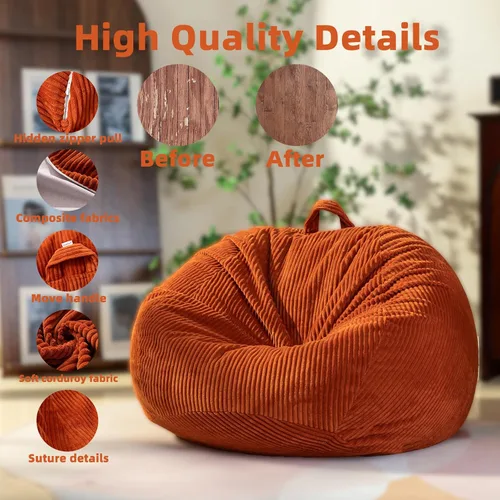 Vista 3 de ZhenLives Funda para puf de almacenamiento de animales de peluche, solo funda (sin relleno), organizador de juguetes de pana, para asiento con cojín