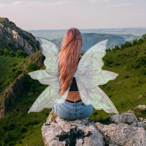 Vista 4 de caretoto Alas de hadas para adultos, disfraz de hada de mariposa, Halloween, alas de ángel para mujeres y niñas, grande plateado