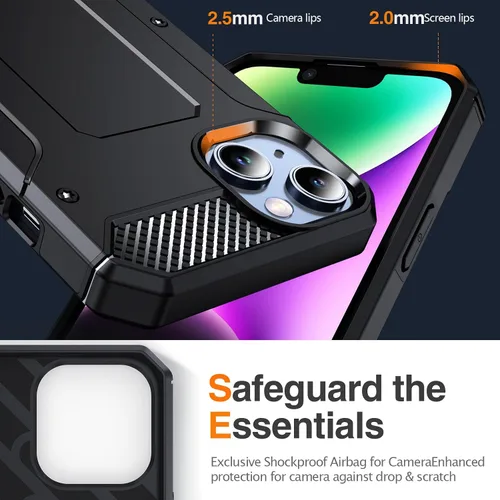 Vista 5 de HNHYGETE Funda para iPhone 13 con protector de pantalla, resistente y resistente contra caídas, cubierta trasera para iPhone 14 (negro)
