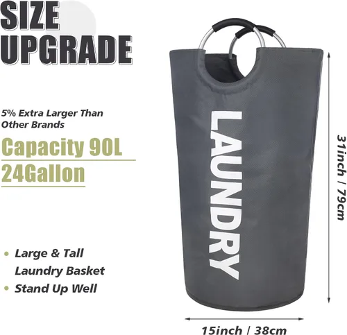 Vista 2 de Twira Cesta de lavandería grande de 90 litros, cesta de lavandería que se mantiene bien, bolsa de lavandería con asas acolchadas, contenedor de ropa