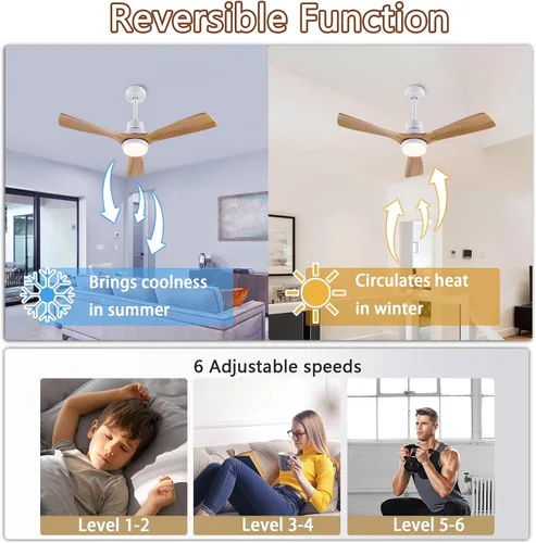 Vista 2 de Ventilador de techo silencioso de 42 pulgadas con control remoto, 3 velocidades, madera maciza 3CCT, mobile app, full memory function, for use in