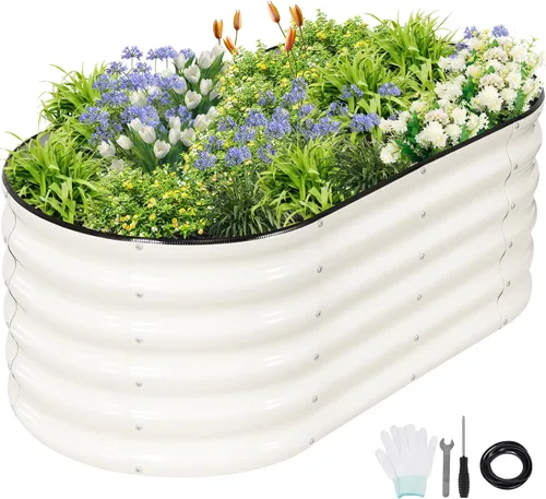 Vista 18 de Cama de jardín elevada galvanizada para exteriores, camas elevadas para jardinería, caja de maceta de metal, kit de cama de jardín elevada de acero