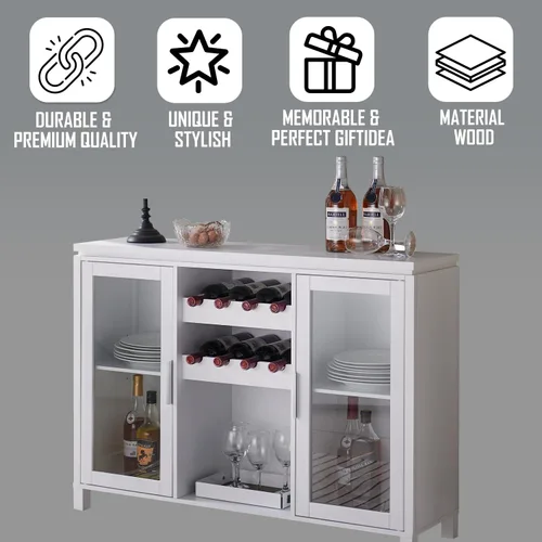 Vista 8 de Kings Brand Furniture Neiman - Aparador de madera para vino, estante de madera para vino y armario de buffet independiente con almacenamiento