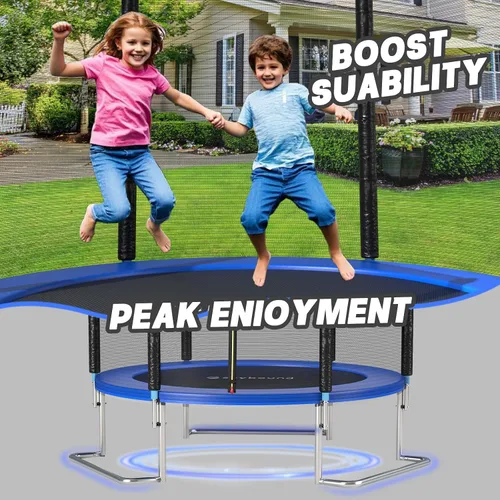 Vista 6 de SkyBound Trampolín para exteriores de 6 pies, 12 pies y 14 pies con recinto de red, trampolines recreativos para niños y adultos, patas