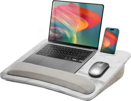 Vista 9 de HUANUO Escritorio de regazo para laptop, escritorio portátil con cojín de almohada, se adapta a portátiles de hasta 17 pulgadas, con tira Negro