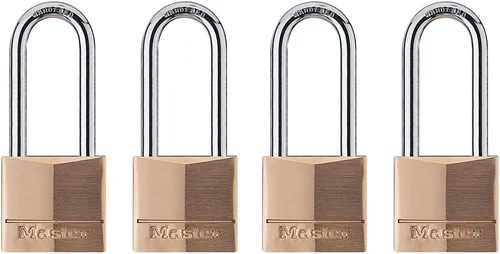 Vista 2 de Master Lock Candado, cerradura de latón macizo, 1-9/16 pulgadas de ancho, 140QLH (paquete de 4 llaves similares)