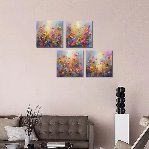 Vista 17 de Wall HDQ Arte de pared de flores para baño, dormitorio, sala de estar, decoración de pared azul y naranja, pintura floral, lienzo impreso, imagen