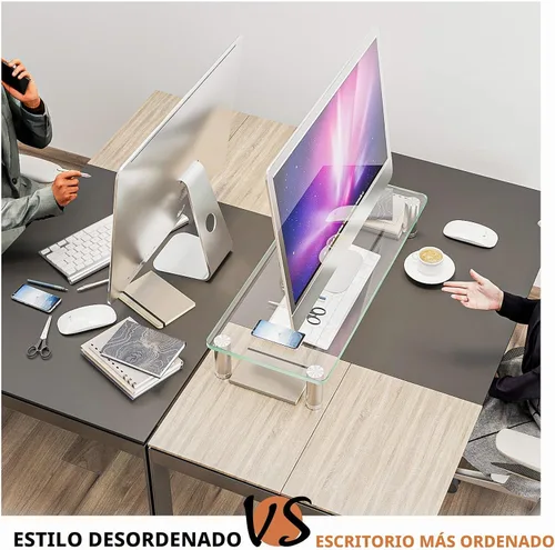 Vista 4 de Hemudu Elevador de monitor de computadora transparente con soporte de escritorio multimedia ajustable para pantalla plana LCD LED TV
