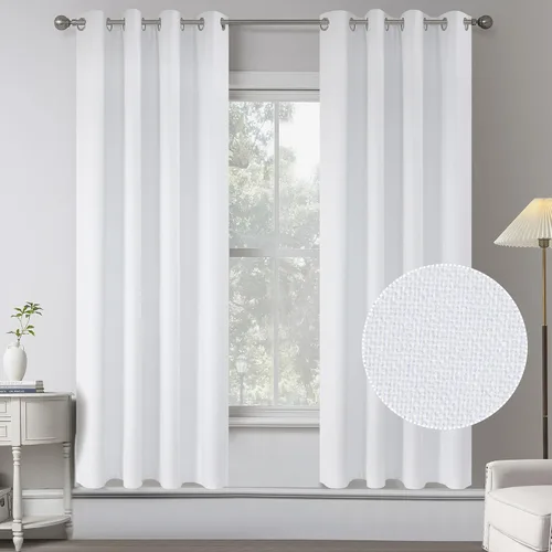 Vista 45 de KEQIAOSUOCAI Cortinas de lino 100% opacas de 100 pulgadas de largo, 2 paneles para dormitorio, estilo casa de campo moderna, completamente negro