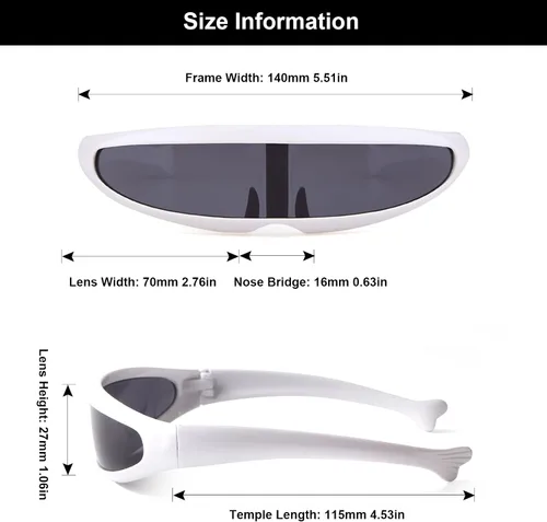 Vista 5 de KFPH Gafas de sol futuristas estrechas cíclopes UV400 Robot Space Costume Color Mirror Lens Party Rave Gafas futuristas
