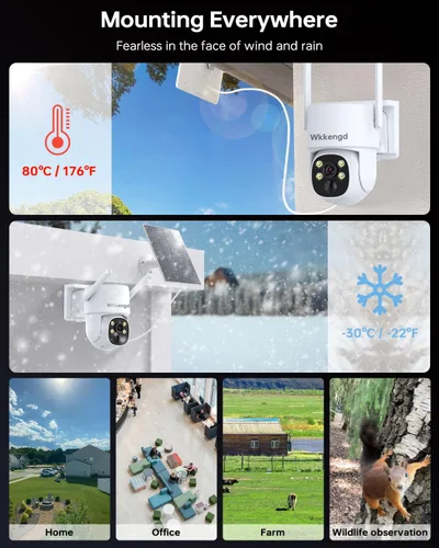 Vista 6 de 3MP F1.0 Apertura Visión Nocturna a Todo Color 2-Cámara Kit 5G/2.4G WiFi Cámaras PTZ de Seguridad para el Hogar con Panel Solar, Sistema